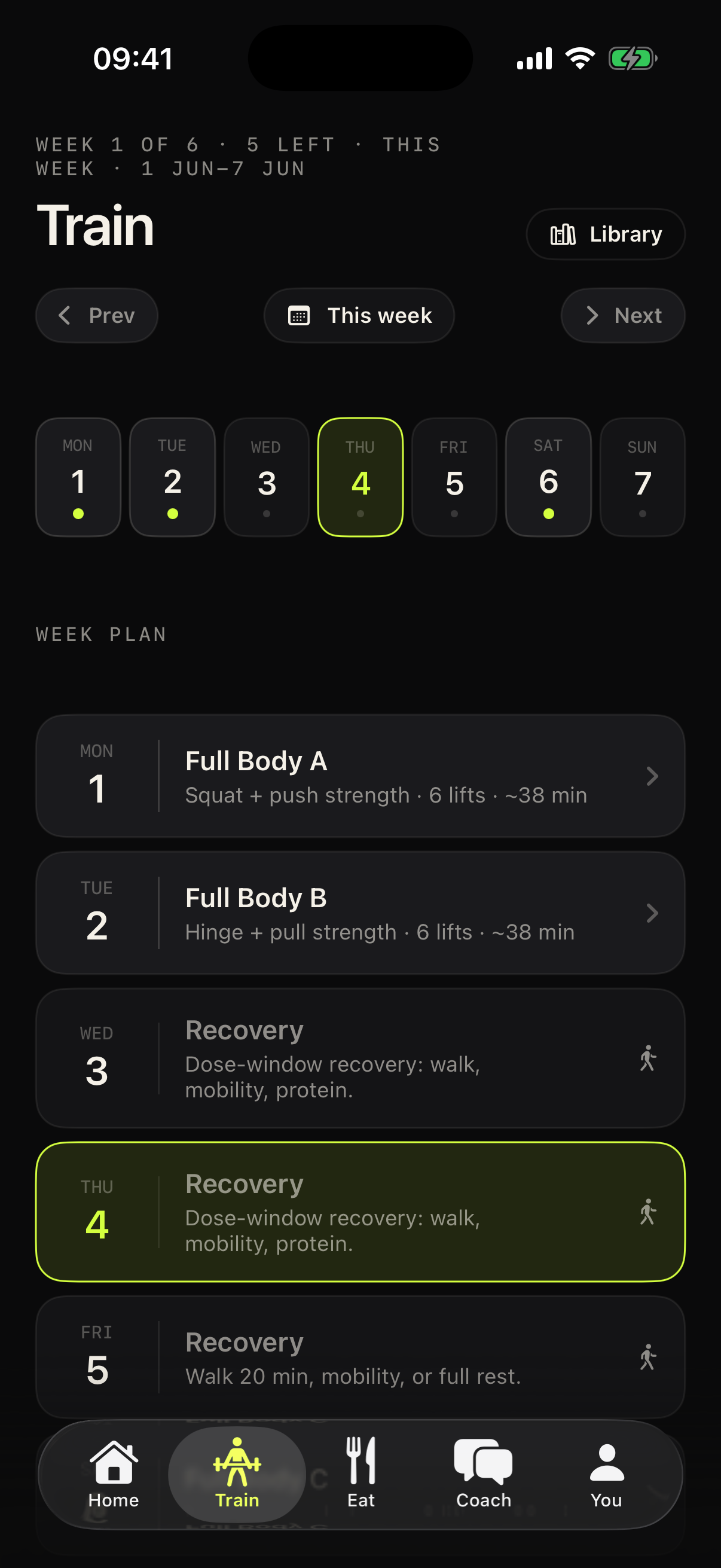 Preserve training plan screen